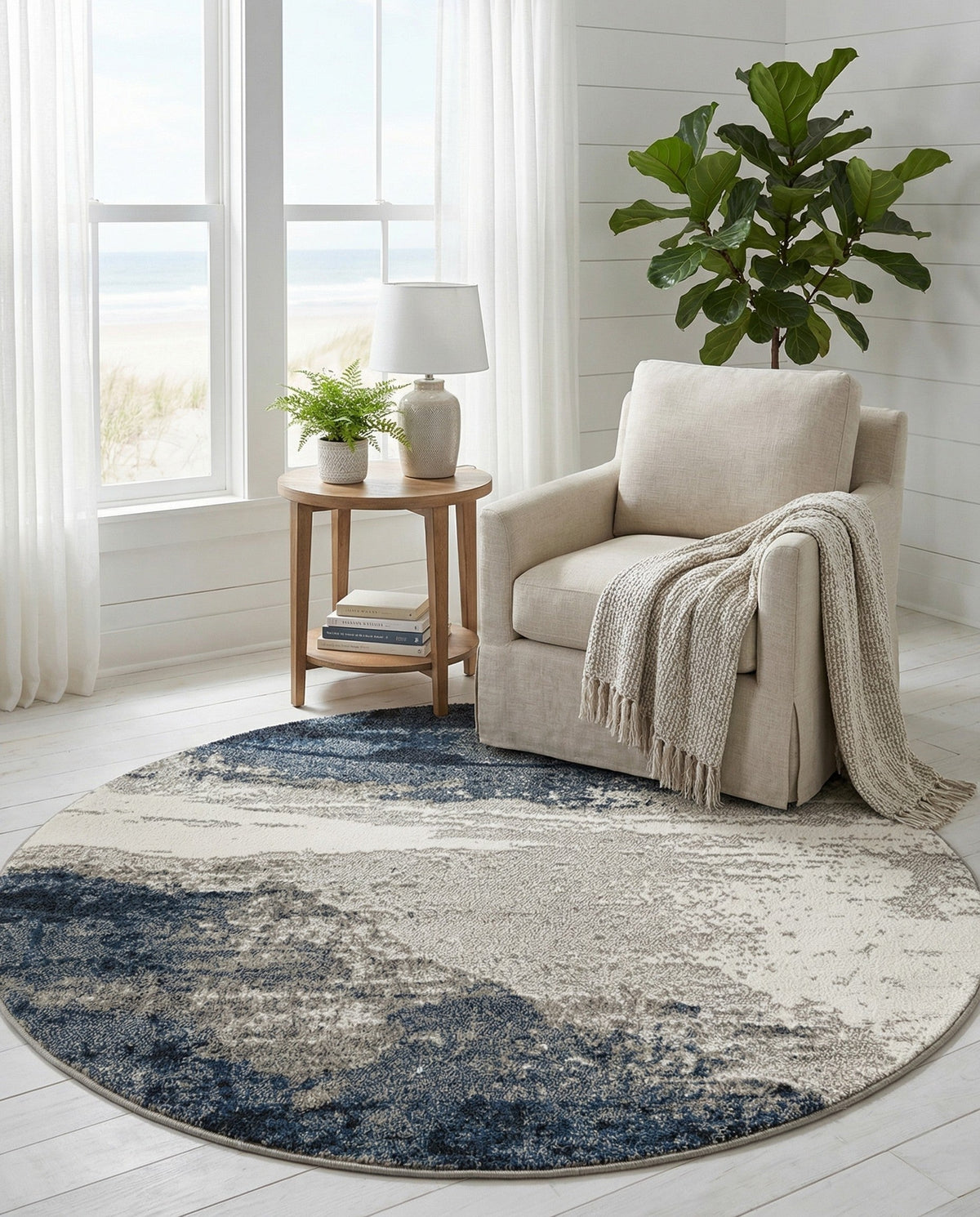 Copenhagen Edge Collection Area Rug - Nyhavn Round Blue  lifestyle 158