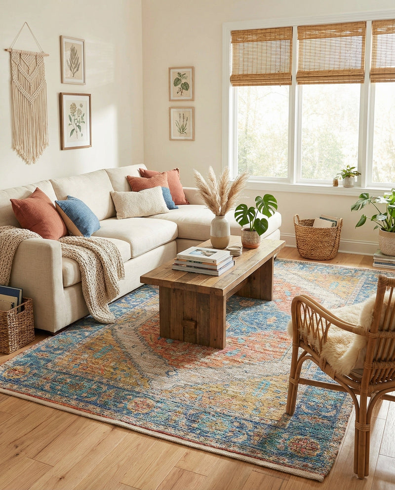 Savannah Threads Collection Area Rug - Charleston Rectangle Orange Yellow  lifestyle 9