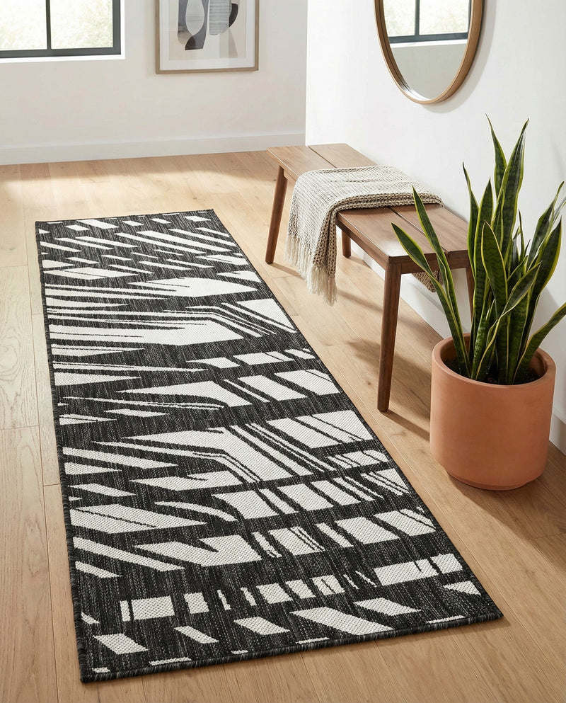Urban Terrace Collection Area Rug -  Queens Runner Black and White  lifestyle 70