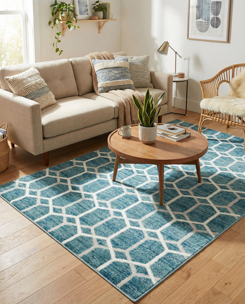 Garden Maze Retreat Collection Area Rug - Hedgegrove Rectangle Blue  lifestyle 21