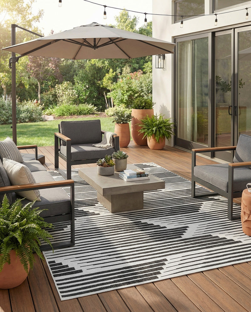 Urban Terrace Collection Area Rug -  Bronx Rectangle Black and White  lifestyle 8