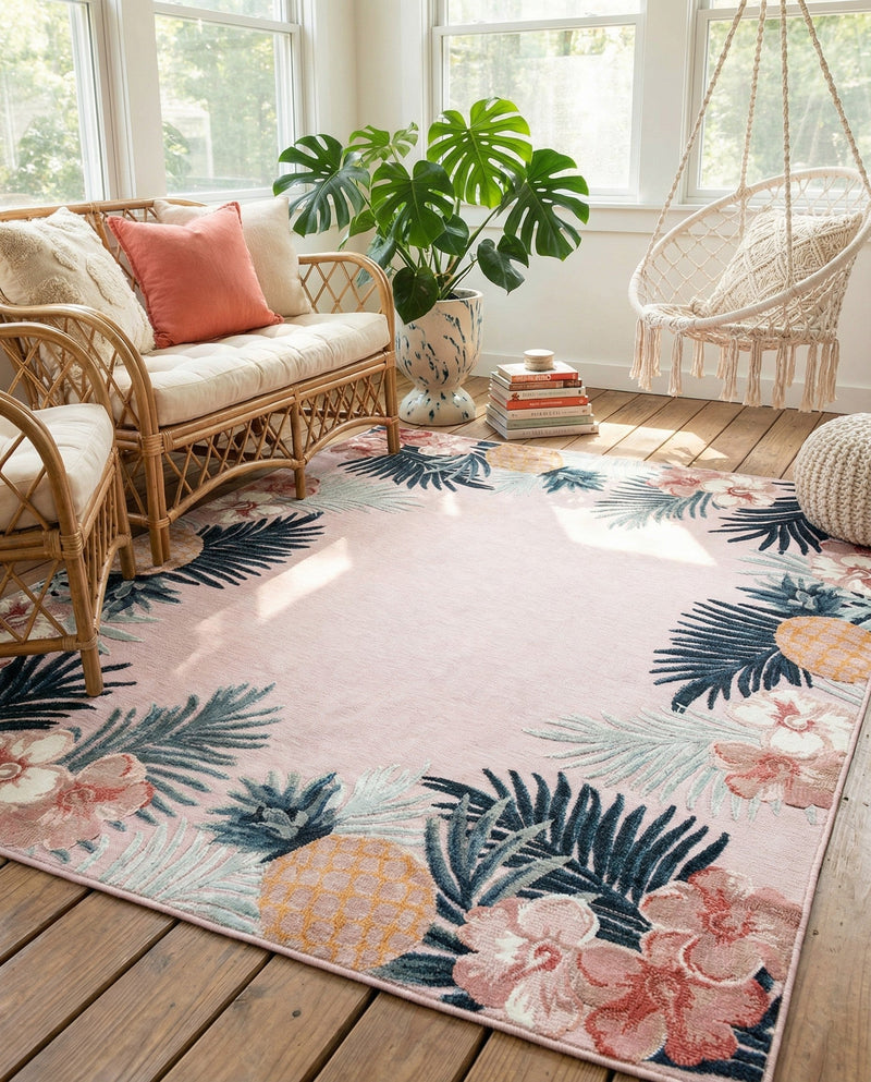 Seaside Blooms Collection Area Rug - Haven Rectangle Pink  lifestyle 51