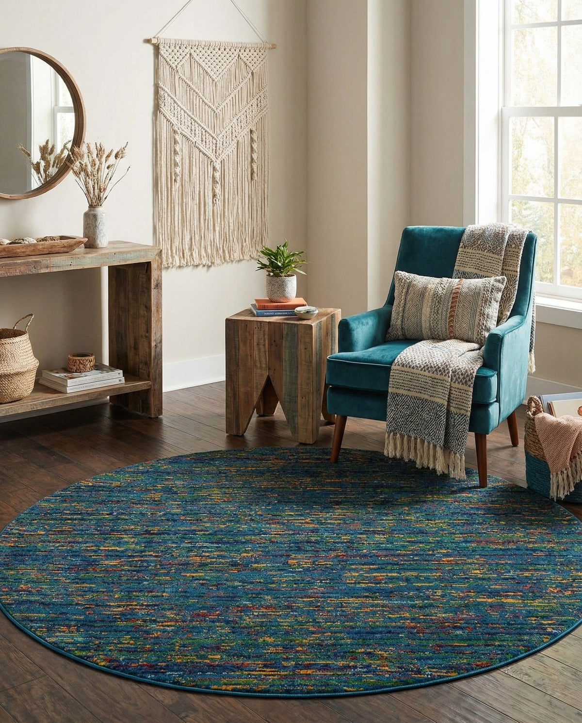 Caribbean Cove Collection Area Rug -  Lucia Round Navy Blue  lifestyle 141