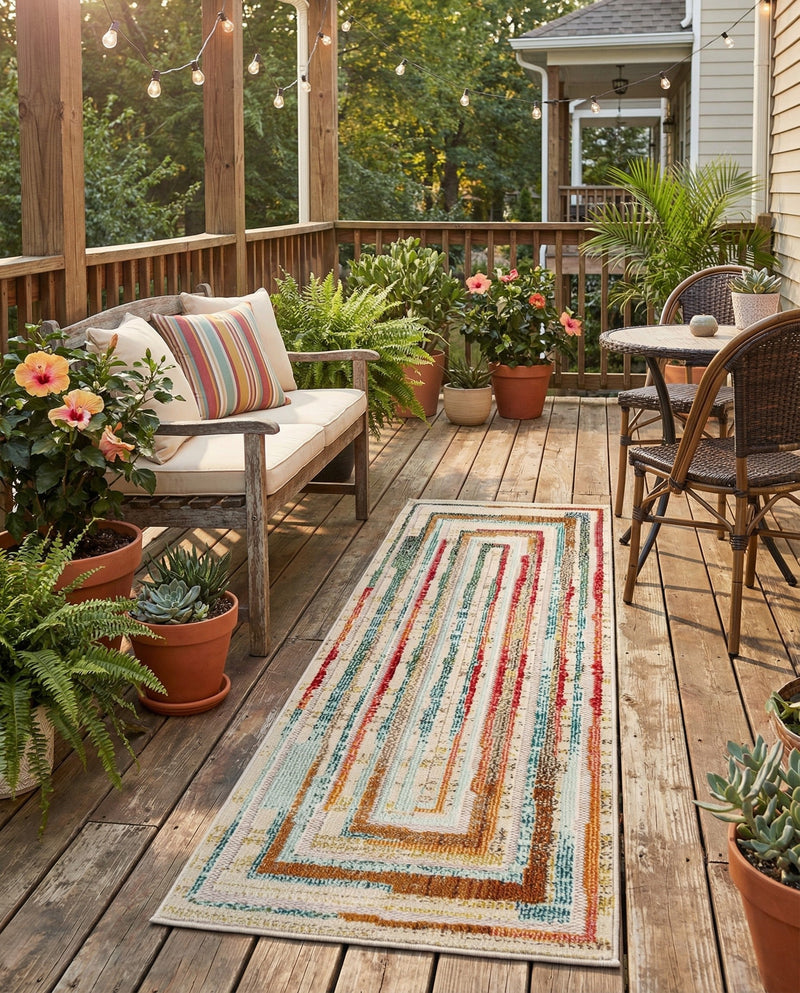 Outdoor Marrakesh Collection Area Rug -  Ouarzazate Runner Multi Beige  lifestyle 75