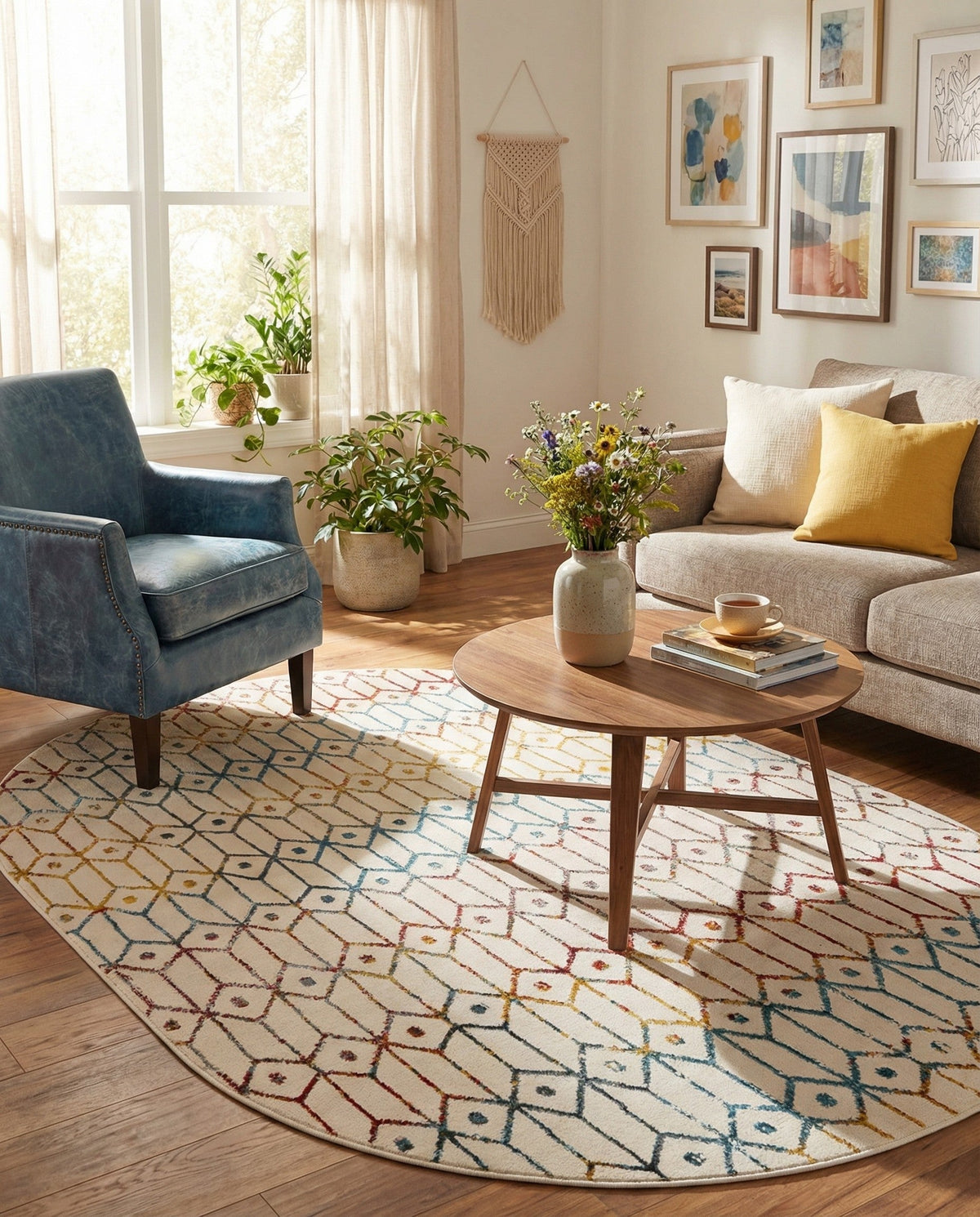 Garden Maze Retreat Collection Area Rug -  Mazeview Oval Multi  lifestyle 142