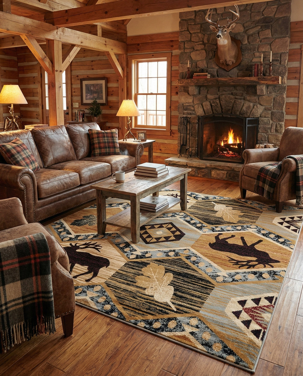 Frontier Trails Collection Area Rug -  Mesa Square Blue  lifestyle 82