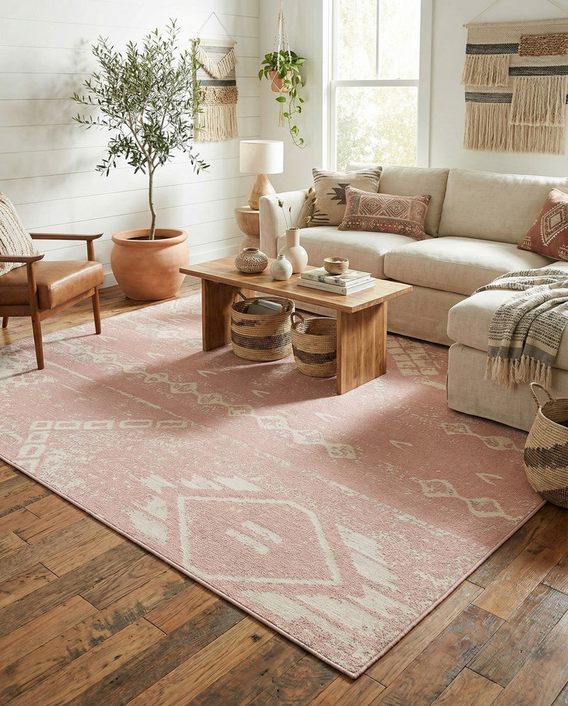 Desert Nomad Terrace Collection Area Rug - Sahara (Pink) Rectangle Pink  lifestyle 13
