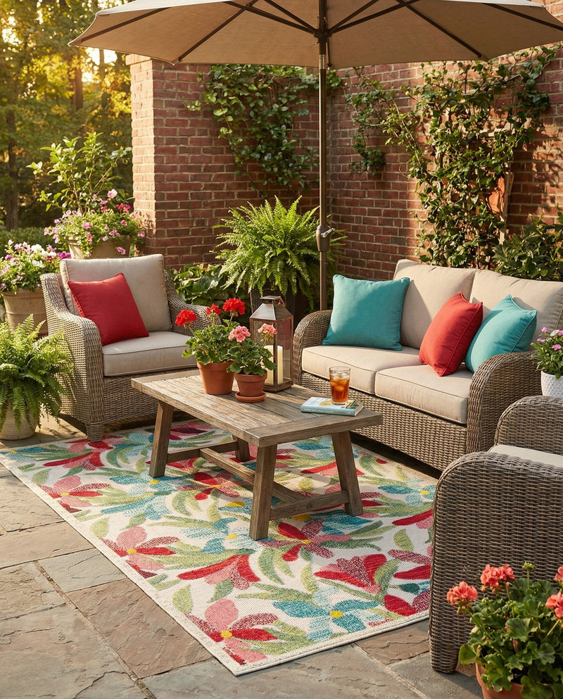 Outdoor Marrakesh Collection Area Rug -  Midelt Rectangle Multi  lifestyle 10