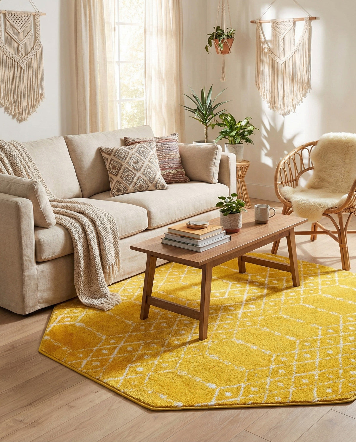 Marrakesh Lattice Collection Area Rug - Casablanca (Yellow) Octagon Yellow  lifestyle 82