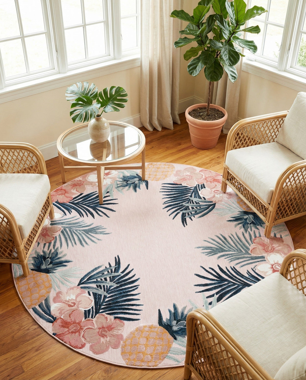Seaside Blooms Collection Area Rug - Haven Round Pink  lifestyle 128