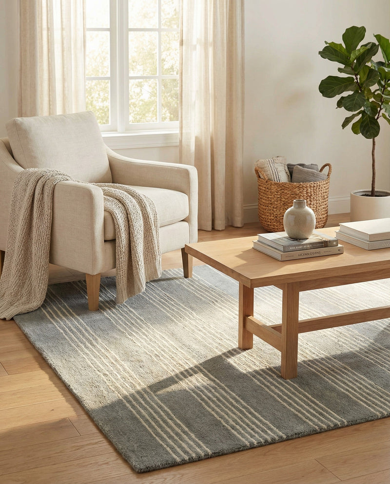 Hampton Stripes Wool Collection Area Rug - Montauk Rectangle Earl Gray  lifestyle 20