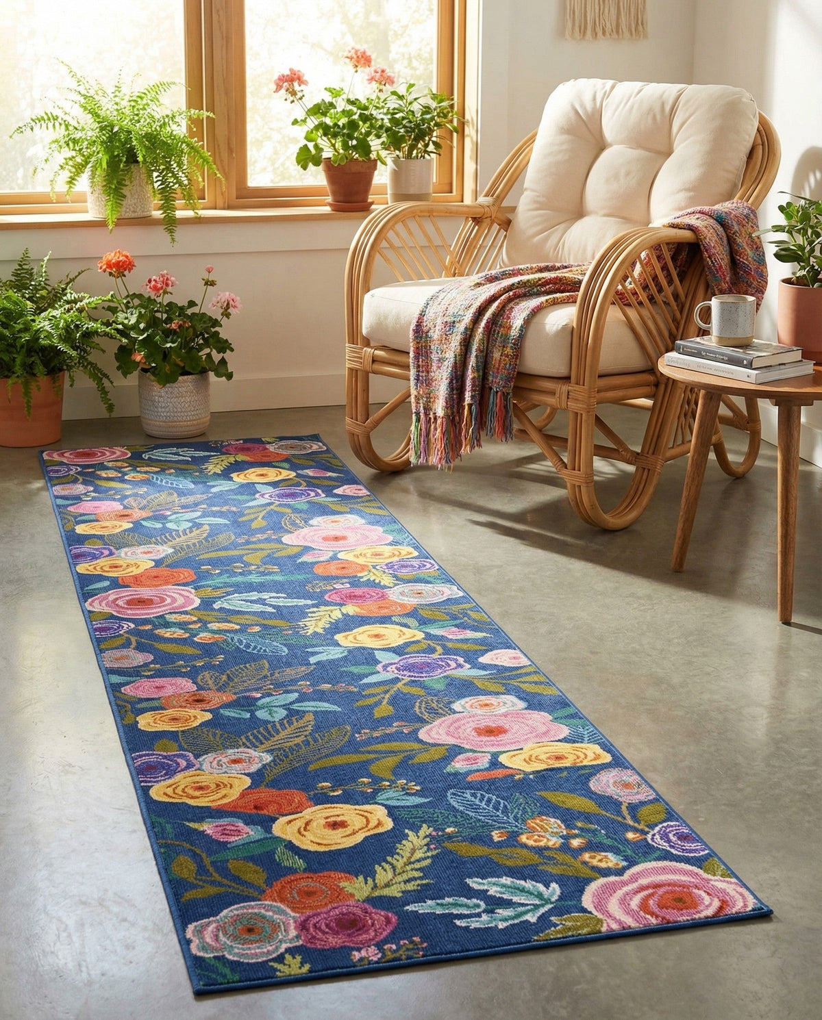 Meadow Breeze Collection Area Rug -  Petal Runner Blue  lifestyle 100