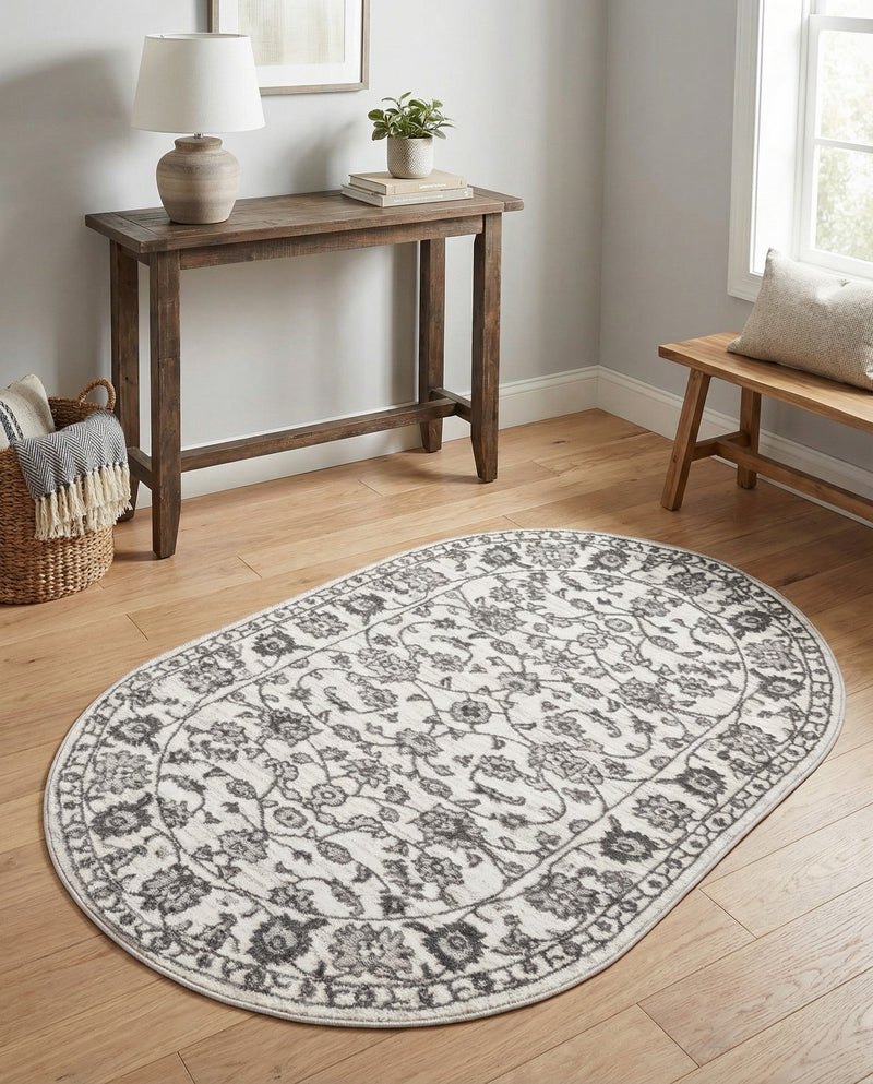 Charleston Elegance Collection Area Rug -  Seaport (white Gray) Oval white Gray  lifestyle 42