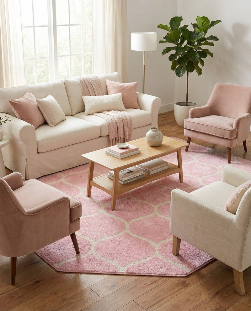 Trellis Mosaic Collection Area Rug -  Pergolatown (Light Pink) Octagon Light Pink  lifestyle 43