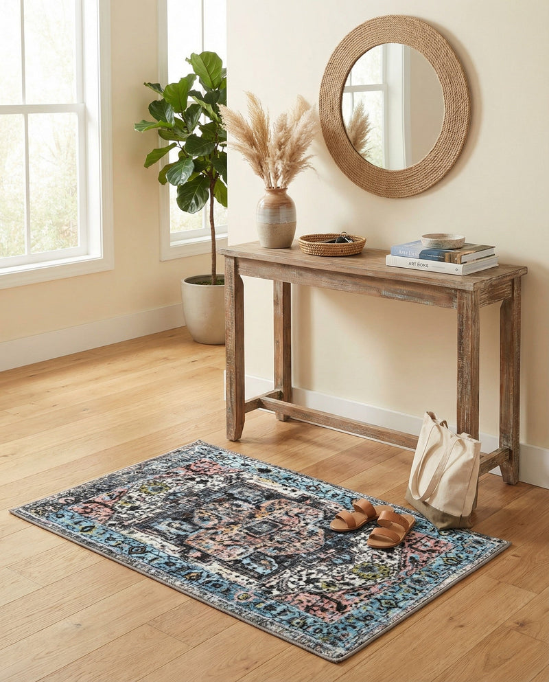 Casablanca Tapestry Collection Area Rug - Fes Rectangle Powder Blue  lifestyle 76
