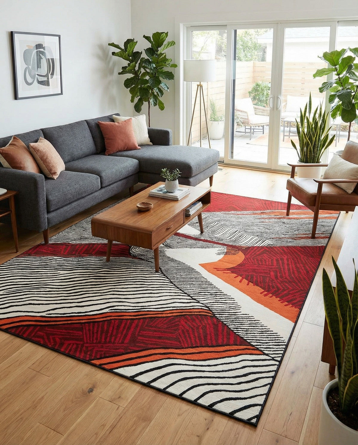 Urban Terrace Collection Area Rug -  Porch Rectangle Red and Black  lifestyle 11