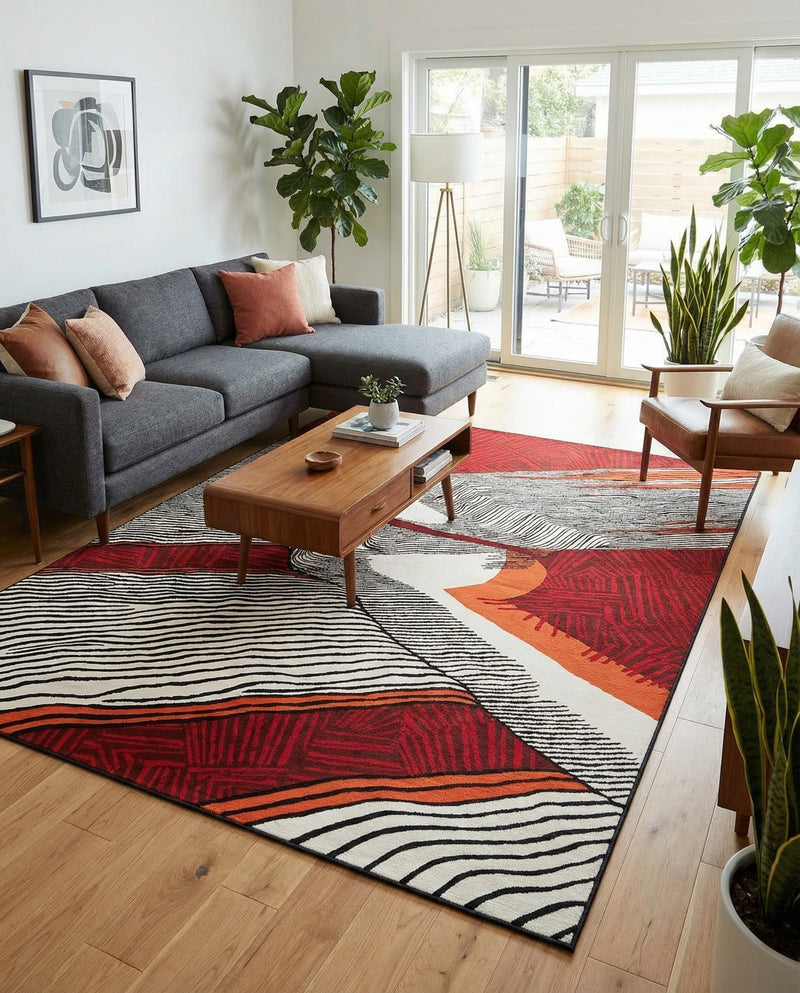 Urban Terrace Collection Area Rug -  Porch Rectangle Red and Black  lifestyle 11