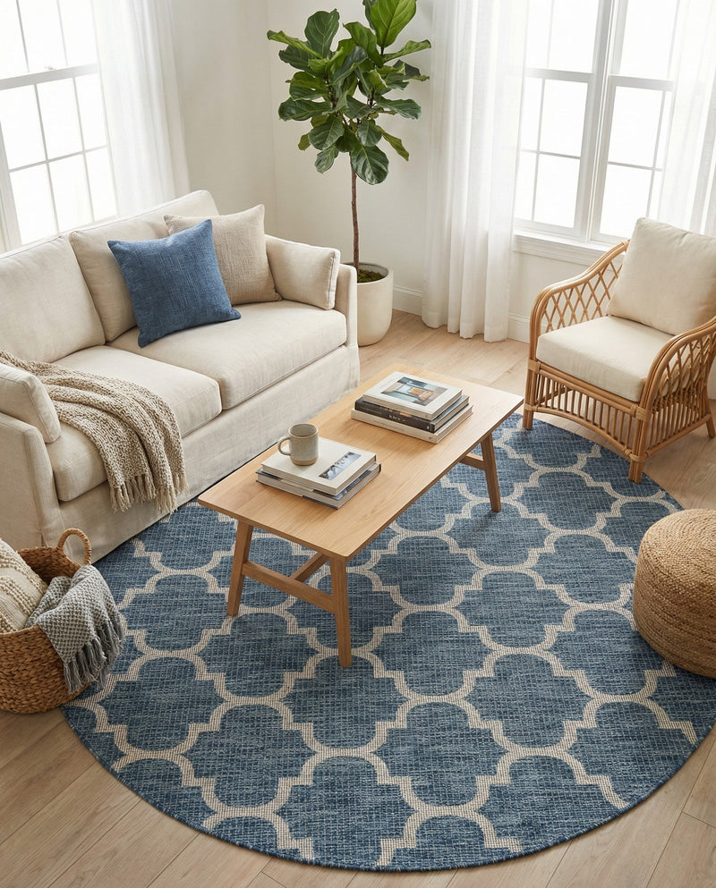 Savannah Pergola Collection Area Rug - Arbor (Navy Blue) Round Navy Blue  lifestyle 100