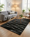 Tranquil Tides Shag Collection Area Rug -  Frost Rectangle Black and White  lifestyle 26