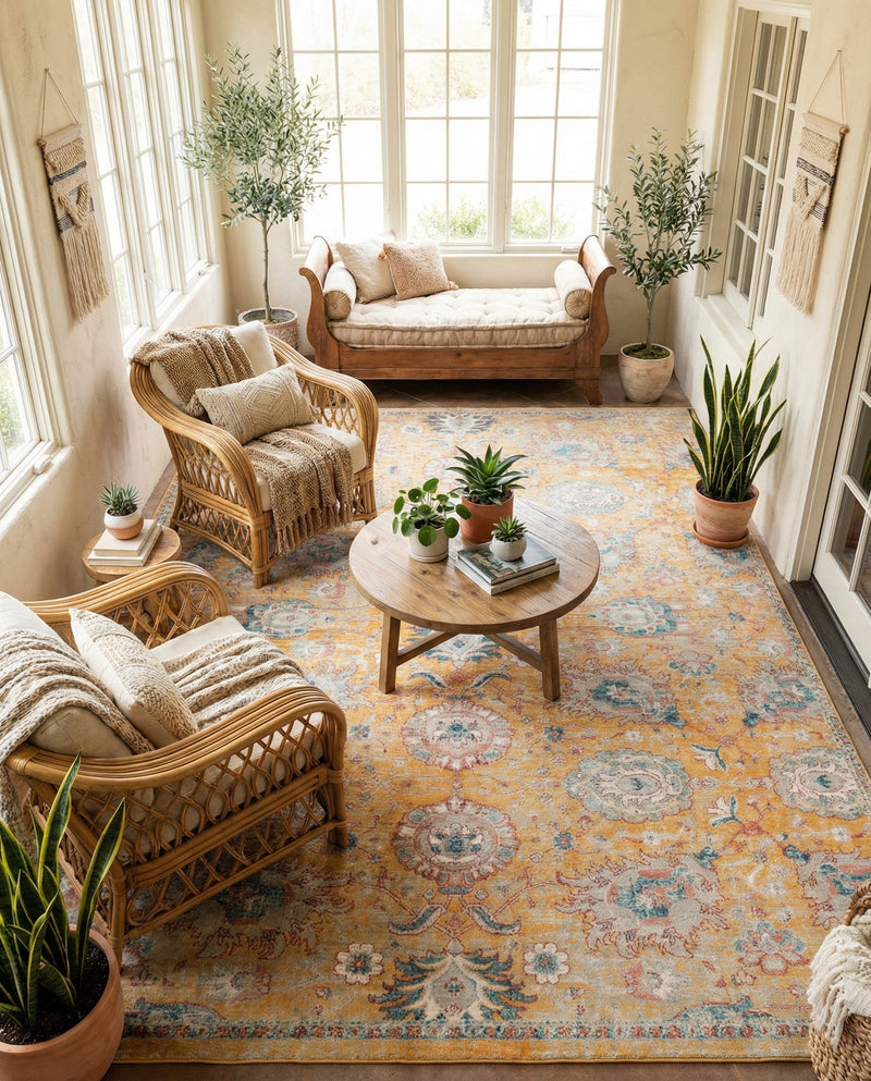 Seville Stripes Collection Area Rug -  Cordoba (Yellow) Rectangle Yellow  lifestyle 9