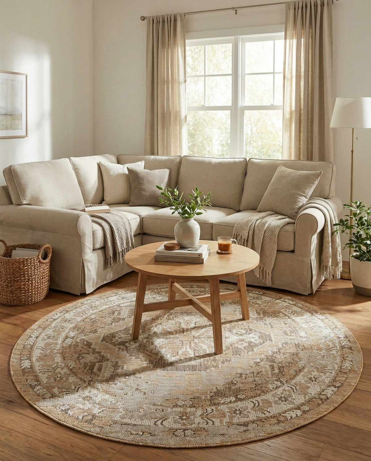 Patio Heritage Collection Area Rug -  Augusta (Natural) Round Natural  lifestyle 60