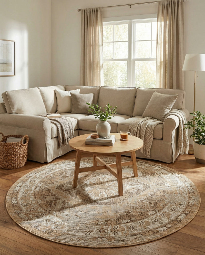 Patio Heritage Collection Area Rug -  Augusta (Natural) Round Natural  lifestyle 60