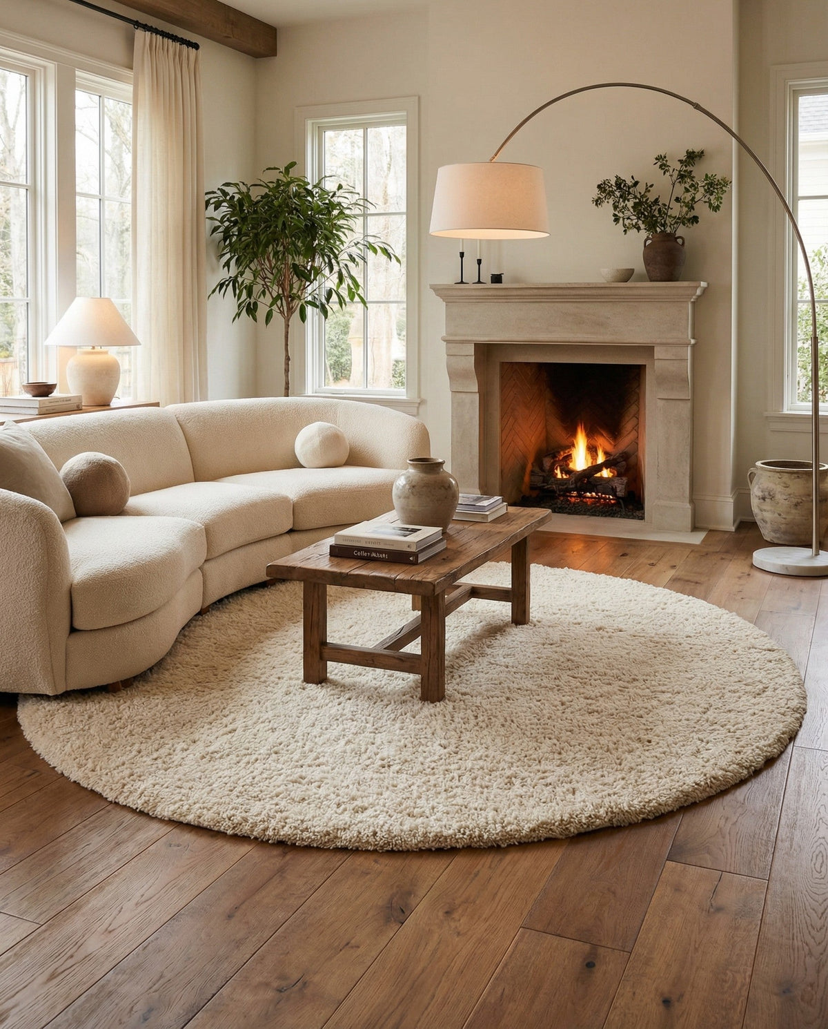 Wellington Luxe Shag Collection Area Rug - Kapiti Round Moroccan Ivory  lifestyle 107