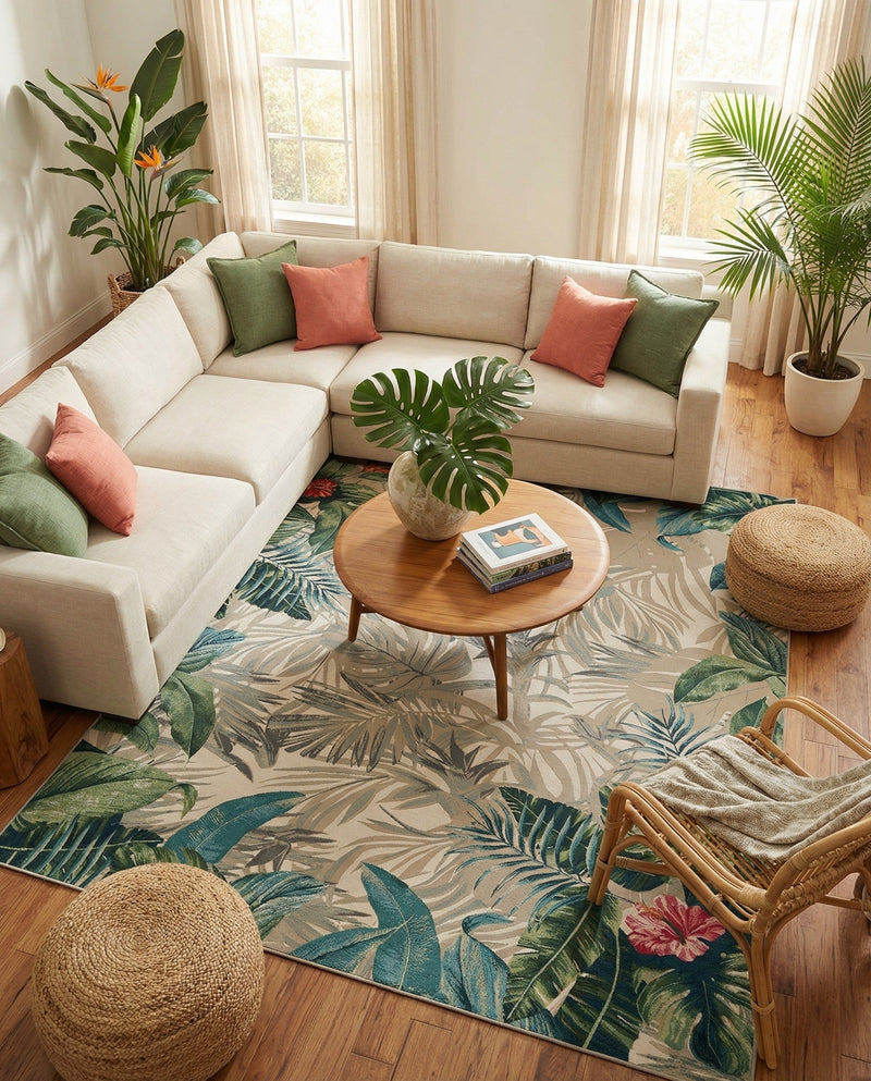 Seaside Blooms Collection Area Rug -  Paradise Rectangle Multi  lifestyle 57