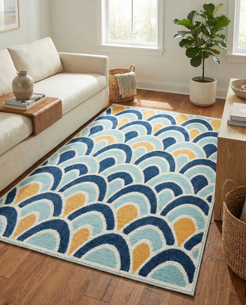 Caribbean Terrace Collection Area Rug -  Barbados Rectangle Blue  lifestyle 9
