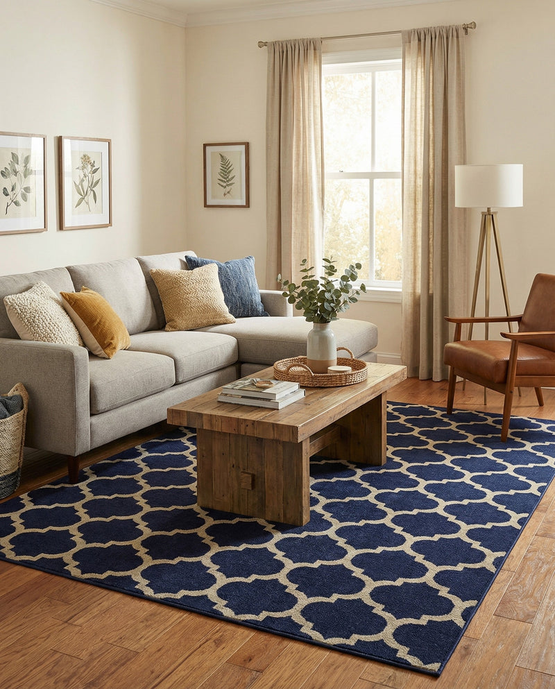 Lattice Gardens Collection Area Rug -  Bloomfield (Dark Blue) Rectangle Dark Blue  lifestyle 29