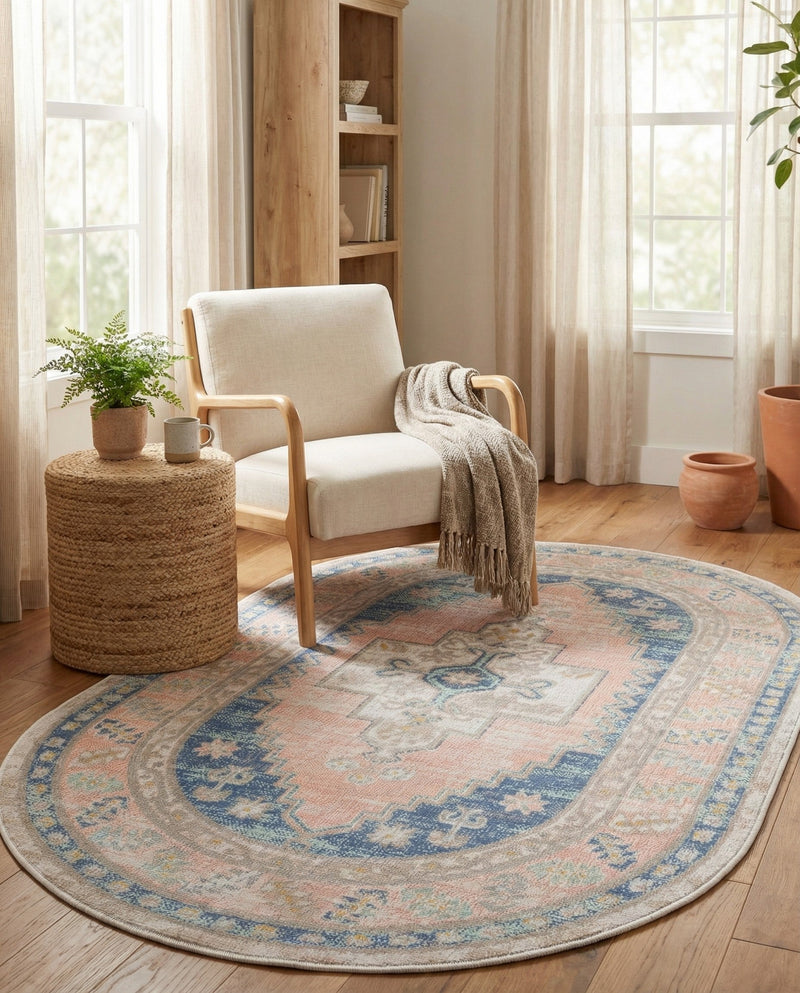 Savannah Series Collection Area Rug -  Augusta (French Blue) Oval French Blue  lifestyle 46