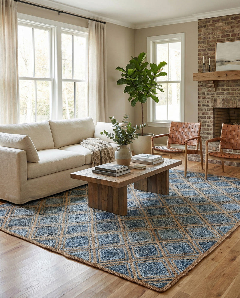 Woven Seaside Jute Collection Area Rug - Marina Rectangle Blue  lifestyle 18