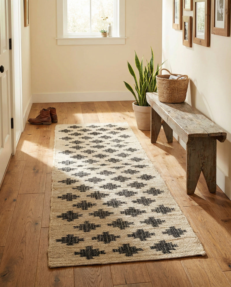 Benares Handwoven Jute Collection Area Rug -  Bodhi Runner Beige and Black  lifestyle 72