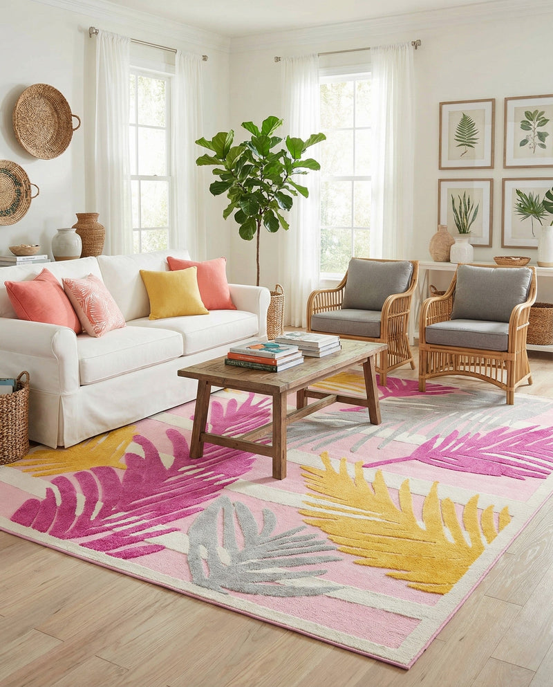 Bahama Breeze Outdoor Collection Area Rug -  CatCay Rectangle Pink  lifestyle 56