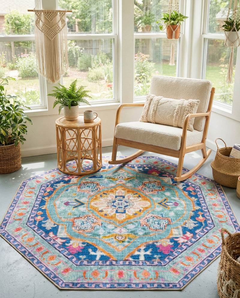 Heritage Elegance Collection Area Rug -  Taj Octagon Blue  lifestyle 39