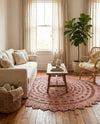Woven Seaside Jute Collection Area Rug - Coastalhaven (Pink) Round Pink  lifestyle 14