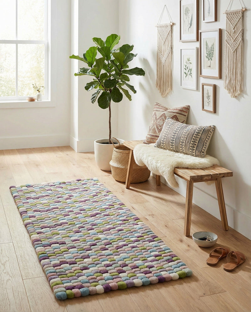 Woolen Sphere Collection Area Rug - Orbsburg (Pink and Purple) Runner Pink and Purple  lifestyle 29