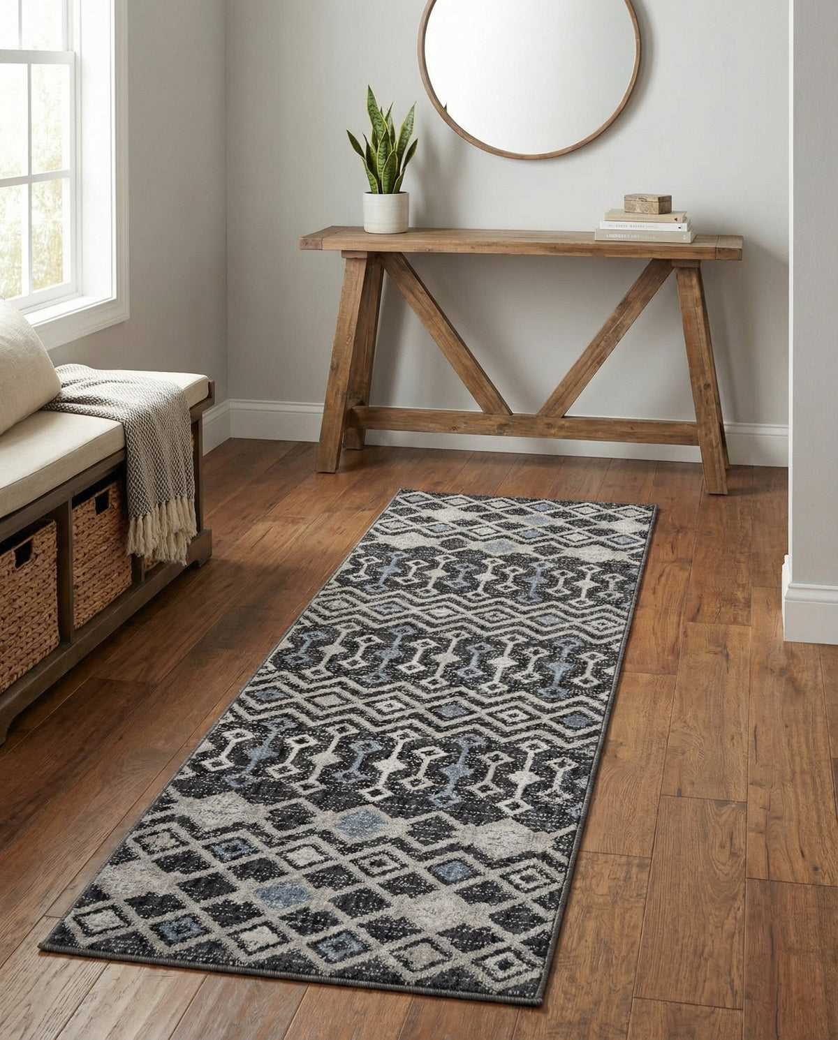 Geo Garden Lattice Collection Area Rug -  Andalusia Runner Charcoal Gray  lifestyle 222