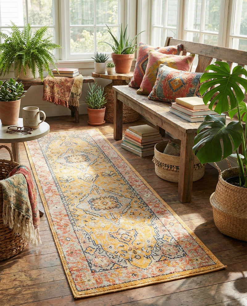 Seville Stripes Collection Area Rug - Cadiz (Yellow) Runner Yellow  lifestyle 48