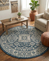 Tribal Terrace Treasures Collection Area Rug -  Incan Isle (Blue) Round Blue  lifestyle 28