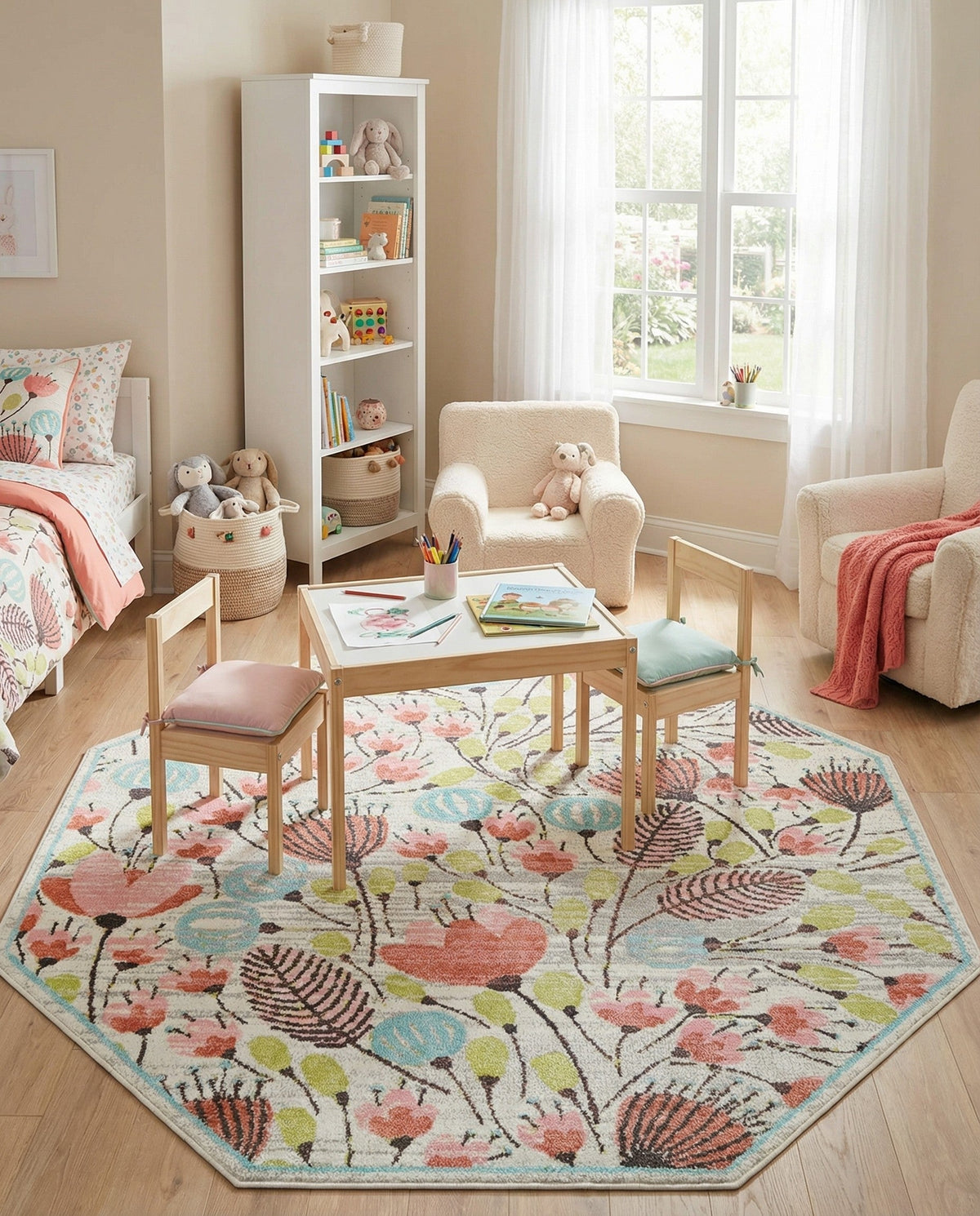 Wonder Tykes Collection Area Rug -  Fantasy Octagon Ivory  lifestyle 77