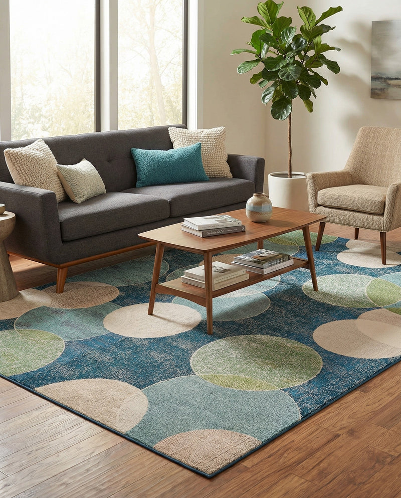 Chromatic Oasis Collection Area Rug -  Zephyr Rectangle Navy Blue  lifestyle 54