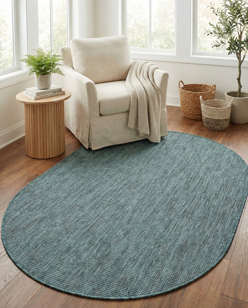 Seaside Serenity Collection Area Rug - Veranda (Teal) Oval Teal  lifestyle 56