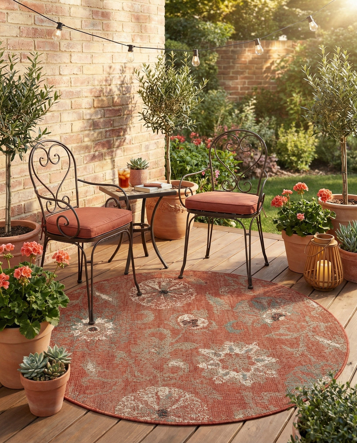 Seaside Blooms Collection Area Rug - Seychelles Round Terracotta  lifestyle 109
