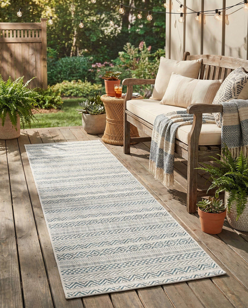 Seaside Stripes Collection Area Rug -  Boardwalk (Teal) Runner Teal  lifestyle 76