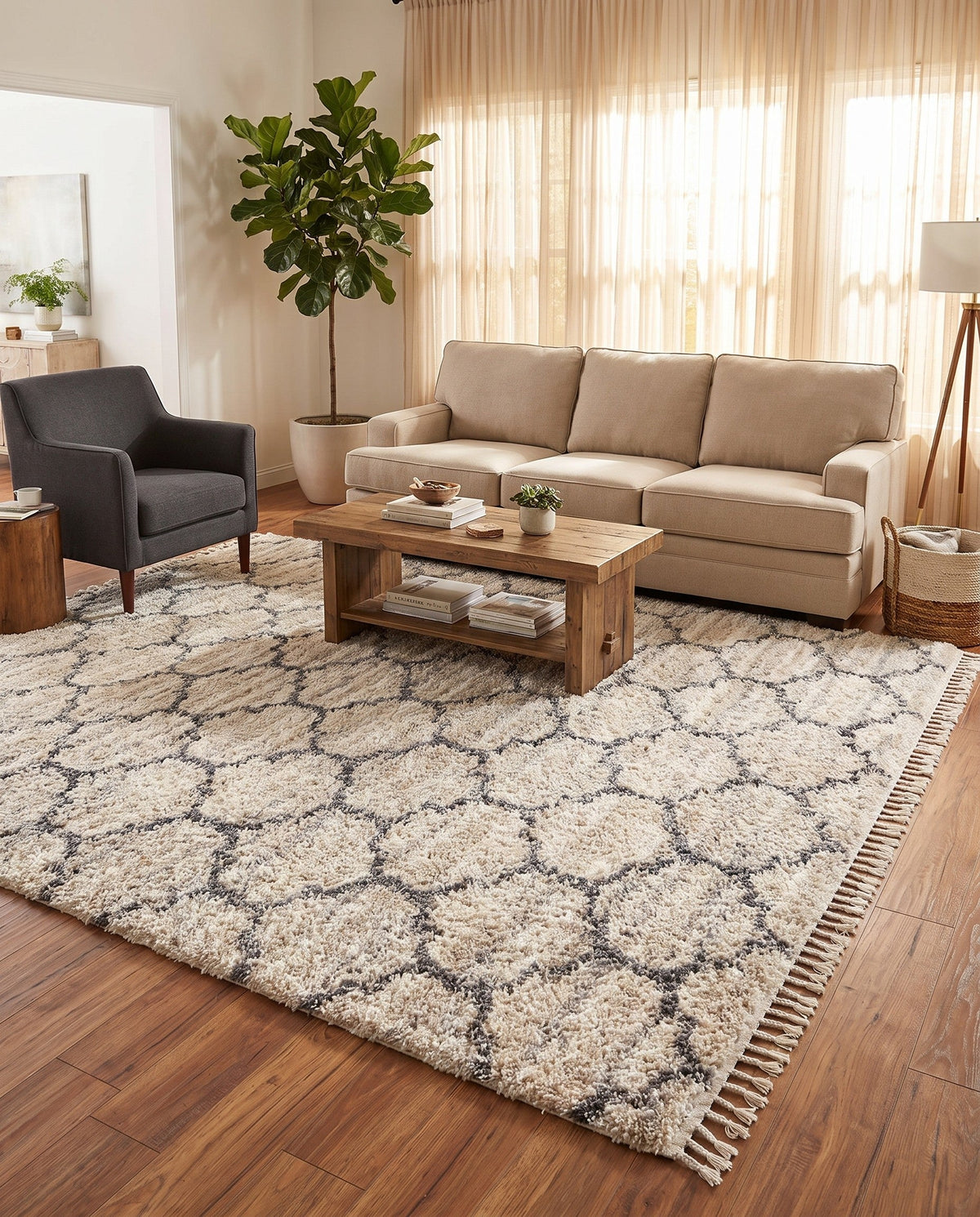 Cozy Cove Shag Collection Area Rug - Marina Rectangle Beige  lifestyle 34