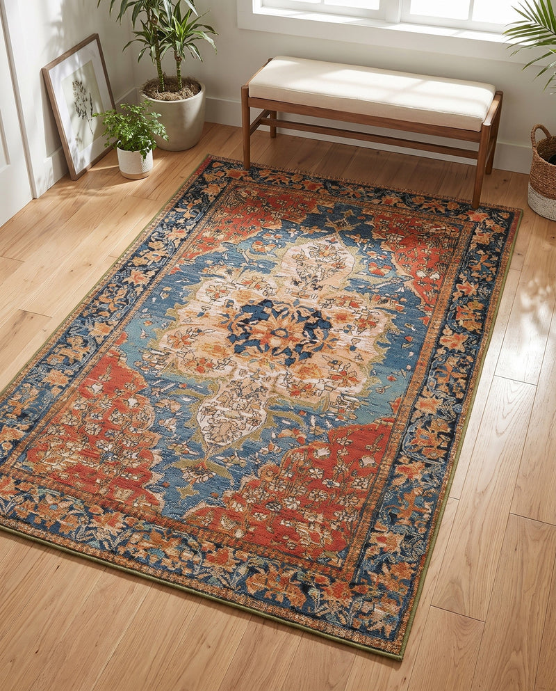Patio Heritage Collection Area Rug -  Grove Rectangle Navy Blue and Rust Red  lifestyle 32