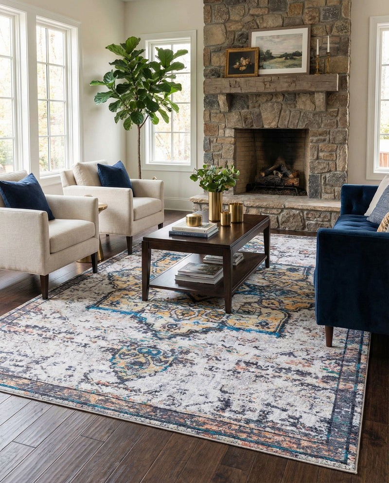 Baroque Era Collection Area Rug - Versailles (Sea Salt White) Rectangle Sea Salt White  lifestyle 32