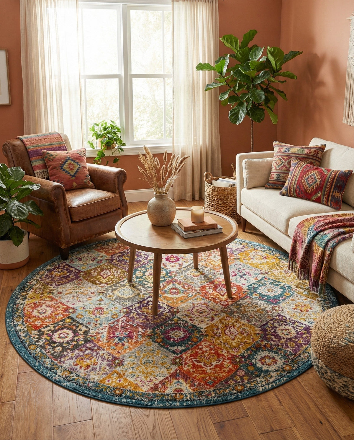 Brighton Terrace Collection Area Rug -  Rottingdean (Multi) Round Multi  lifestyle 108