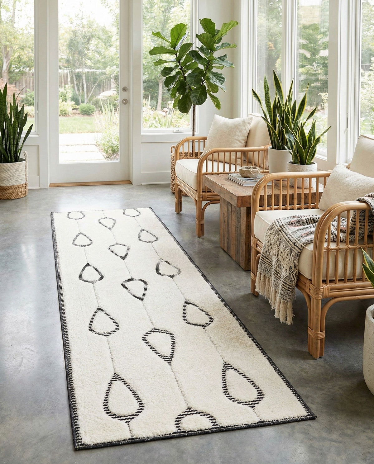 Monochrome Collection Area Rug -  Marble Runner Ivory White  lifestyle 86